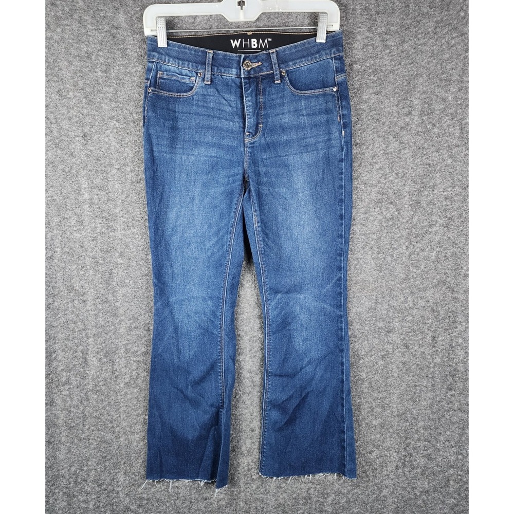 WHBM Slim Boot Jeans Women 2S Blue Raw Hem Stretch Mid Rise Denim